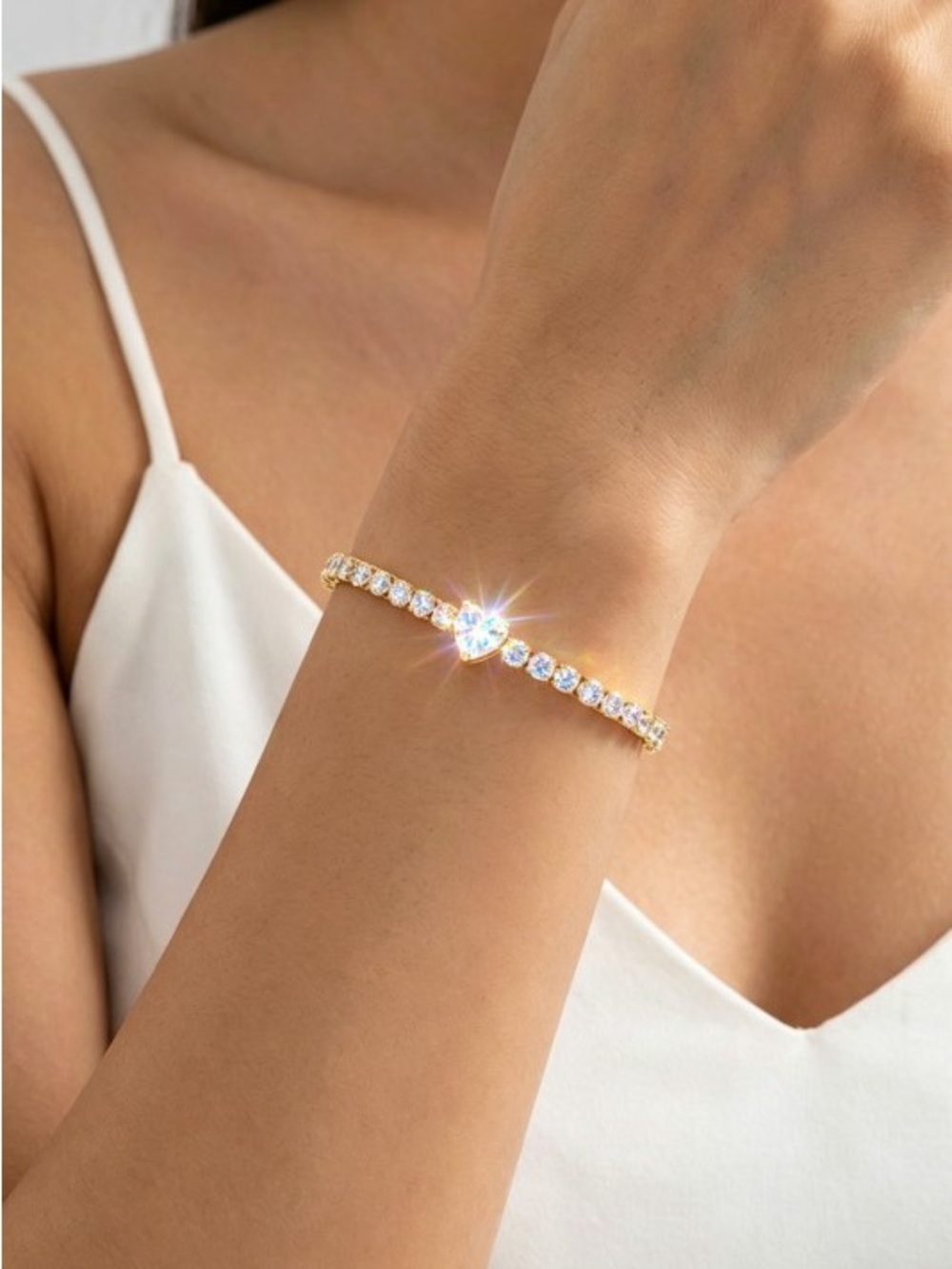 Gold Heart CZ Tennis Bracelet (4515) - Picture 3 of 3